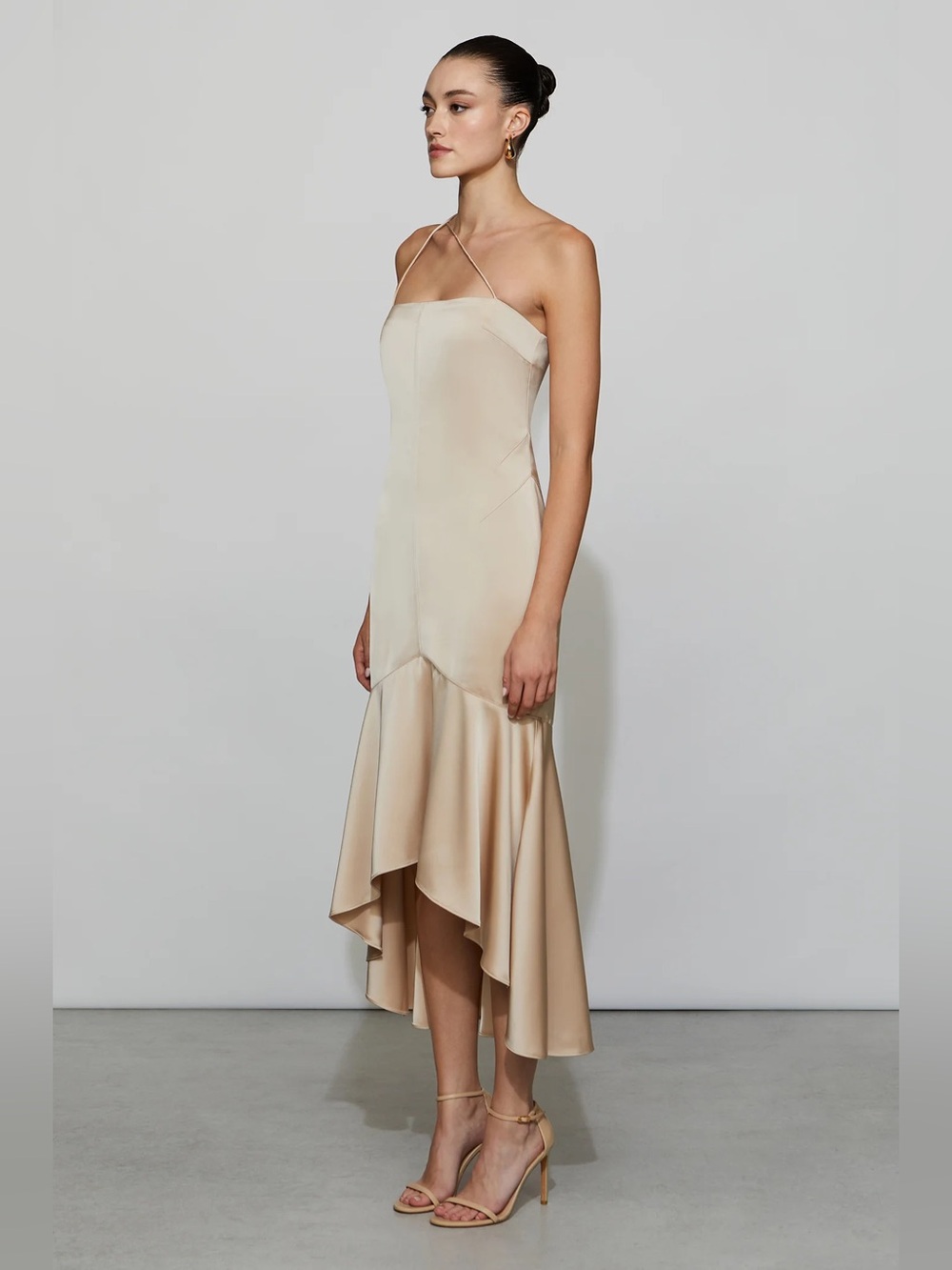 Et Ochs Sierra Asymmetric Hem Strapless High-Low Dress in Beige